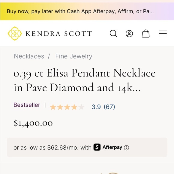 Kendra Scott Elisa Pendant Necklace in Pave Diamond and 14k Rose Gold.39 ct - Picture 6 of 16